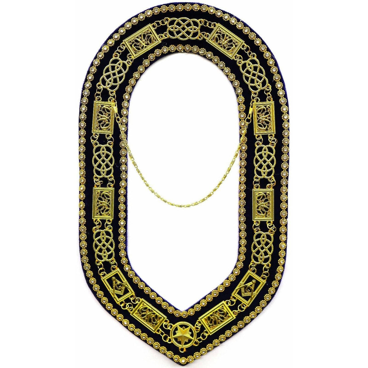 Grand Officers Blue Lodge Chain Collar - Gold with Purple Velvet - Bricks Masons