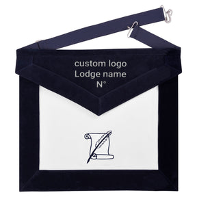 Historian Blue Lodge Officer Apron - Navy Velvet With Silver Embroidery Thread - Bricks Masons