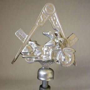 Master Mason Blue Lodge Hood Ornament - Square & Compass With Bike