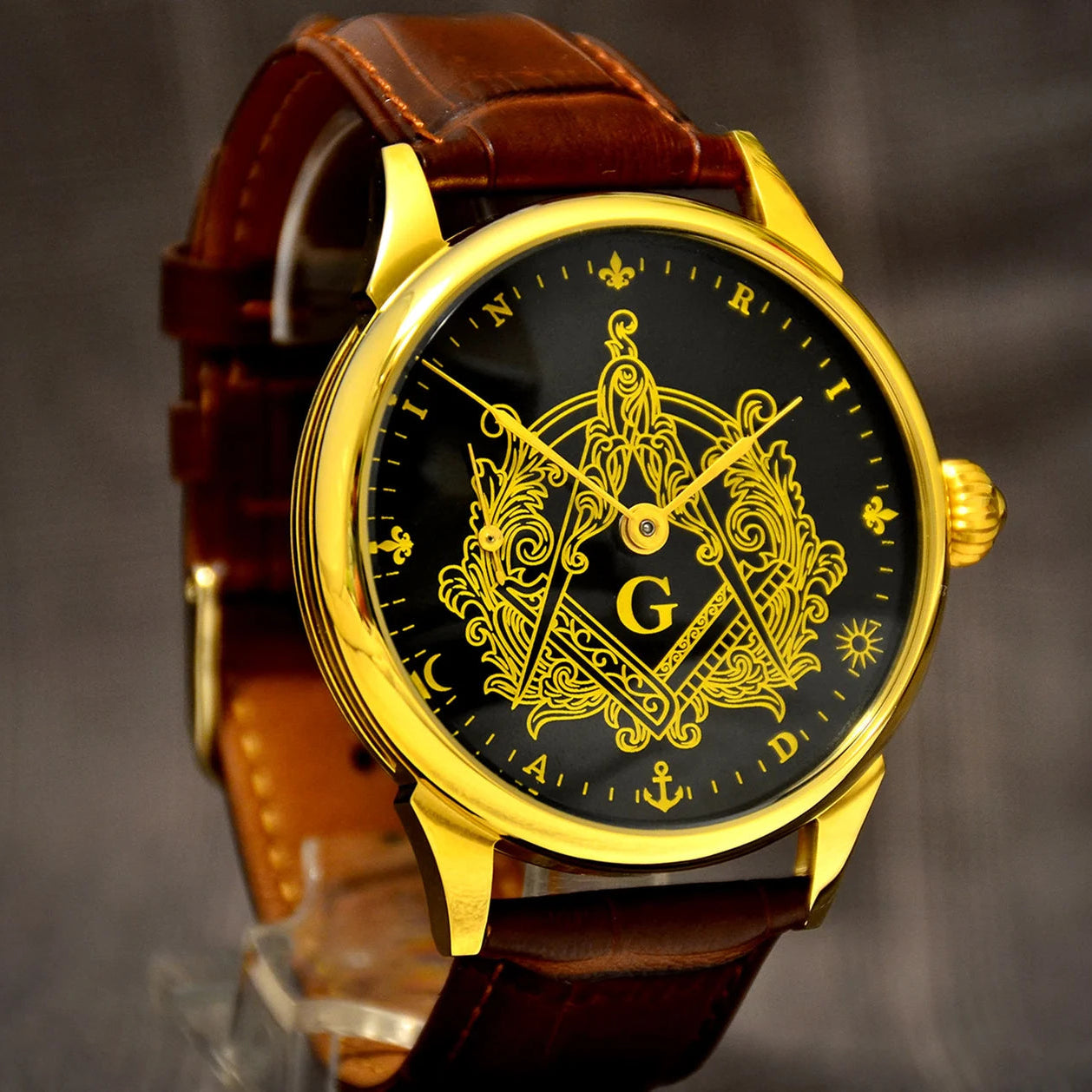 Master Mason Blue Lodge Wristwatch - Hidden Symbols Bracelet - Bricks Masons