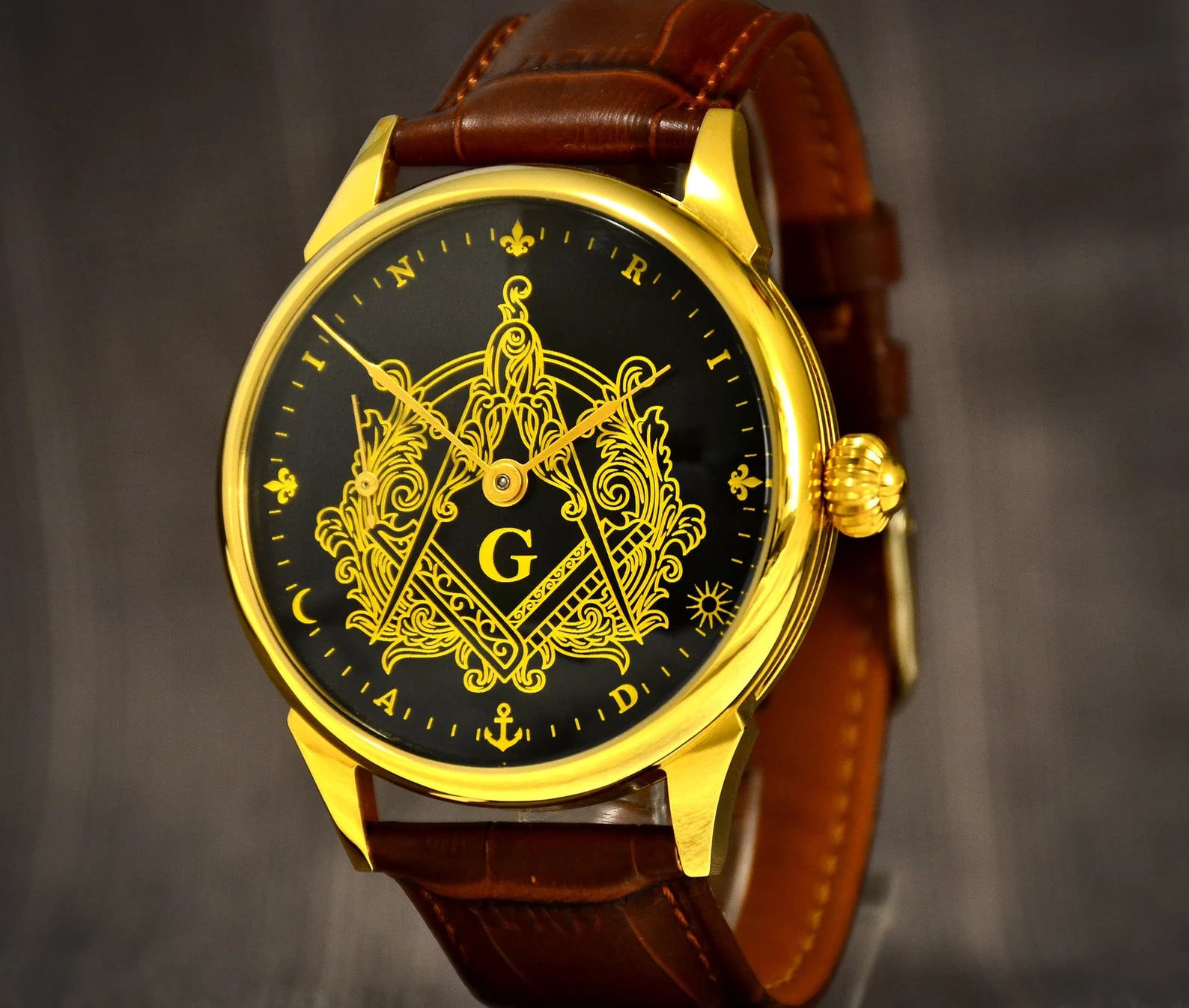 Master Mason Blue Lodge Wristwatch - Hidden Symbols Bracelet - Bricks Masons