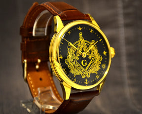 Master Mason Blue Lodge Wristwatch - Hidden Symbols Bracelet - Bricks Masons