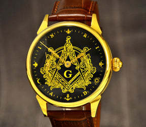 Master Mason Blue Lodge Wristwatch - Hidden Symbols Bracelet - Bricks Masons