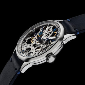 Master Mason Blue Lodge Wristwatch - Silver Skeleton With Stones - Bricks Masons