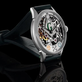 Master Mason Blue Lodge Wristwatch -  Silver Skeleton Dial Intricate Detailing - Bricks Masons