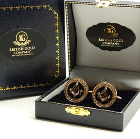 Master Mason Blue Lodge Cufflinks - Gold Crystal Luxury Set - Bricks Masons
