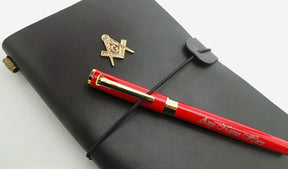 Master Mason Blue Lodge Notebook - Leather Engraved With Rollerball Pen Luxury Gift Set - Bricks Masons