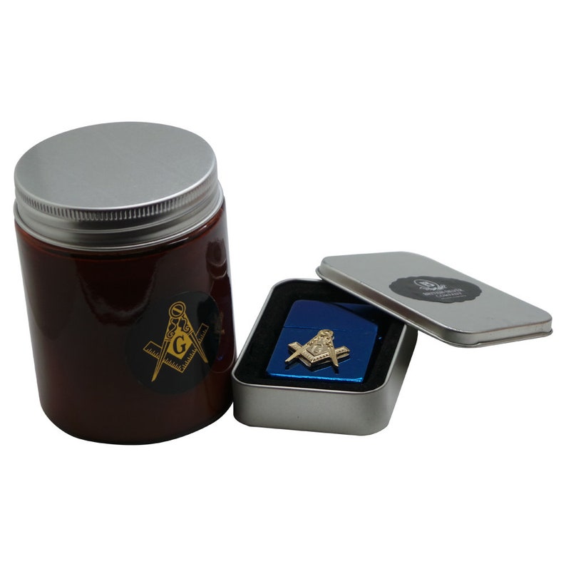 Master Mason Blue Lodge Lighter - With Glass Holder Candle Engraved Set - Bricks Masons