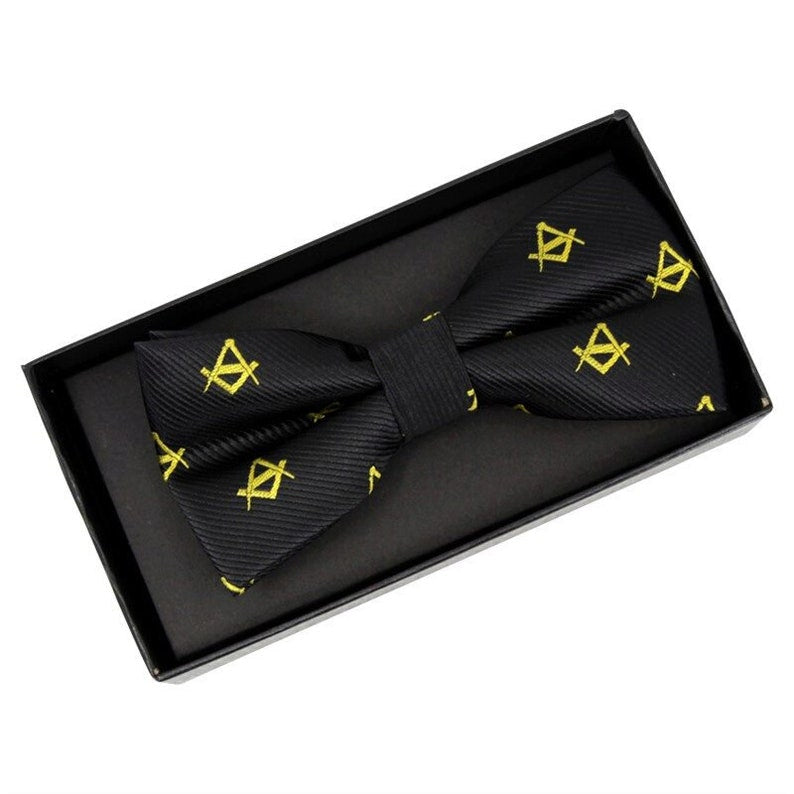 Master Mason Blue Lodge Bow Tie - Tailor Made Square and Compass Black & Gold - Bricks Masons