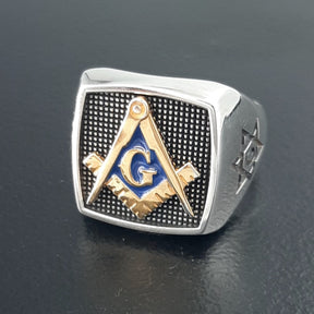 Master Mason Blue Lodge Ring - Sterling Silver With Square & Compass G - Bricks Masons