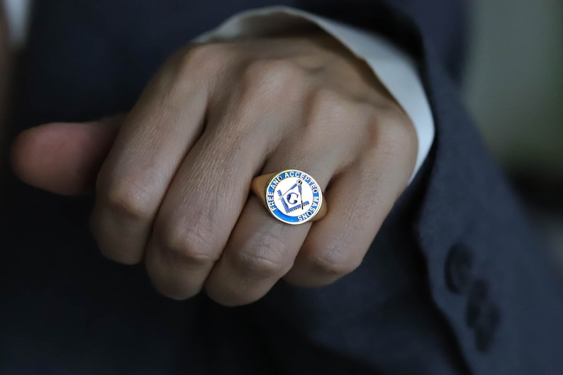 Master Mason Blue Lodge Ring - 10K To 18K Gold Free & Accepted Masons - Bricks Masons