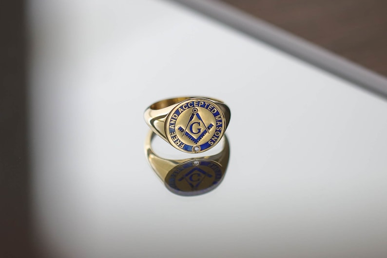 Master Mason Blue Lodge Ring - 10K To 18K Gold Free & Accepted Masons - Bricks Masons