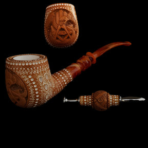 Master Mason Blue Lodge Meerschaum Pipe -  With Fitter Case & Pipe Tamper - Bricks Masons