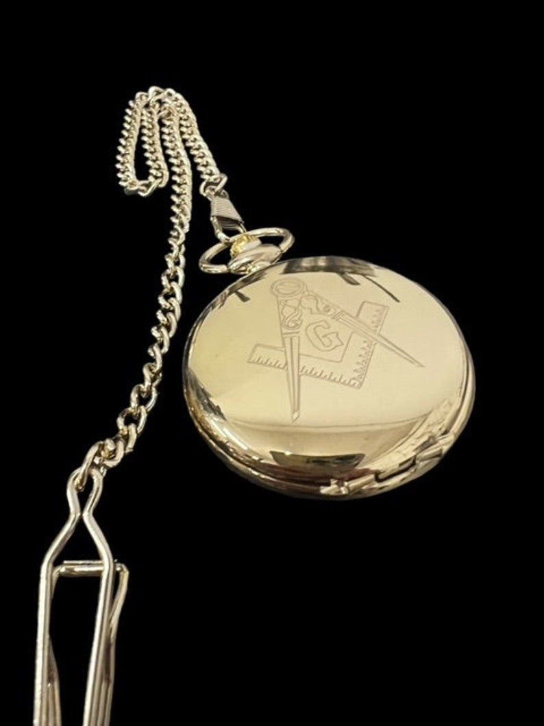 Master Mason Blue Lodge Pocket Watch - 24k Gold Clad and Compass in Luxury Gift Set - Bricks Masons
