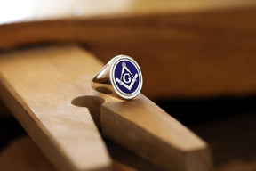 Master Mason Blue Lodge Ring - Solid Gold & Blue Enamel - Bricks Masons