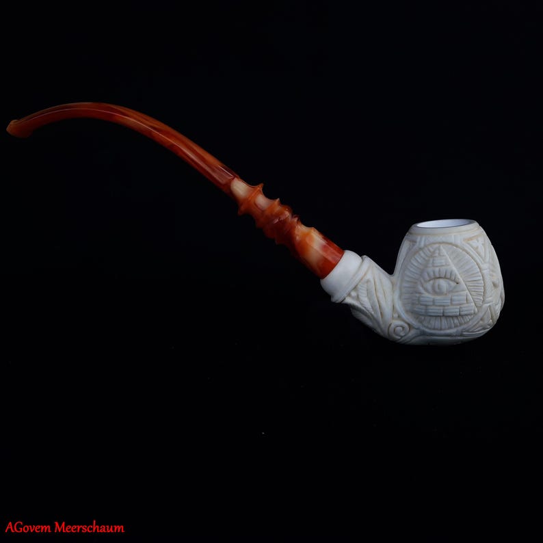 Master Mason Blue Lodge Meerschaum Pipe - Square and Compass G With Eye of Providence - Bricks Masons