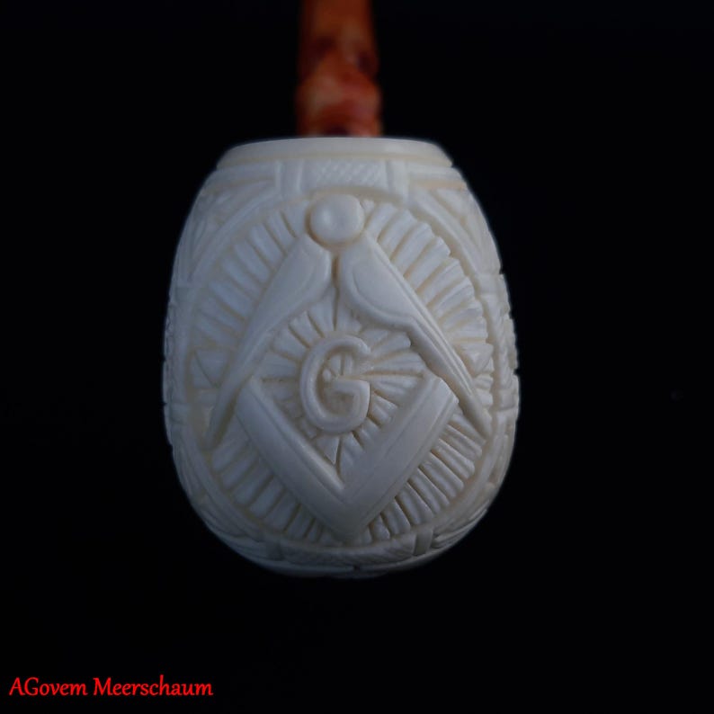 Master Mason Blue Lodge Meerschaum Pipe - Square and Compass G With Eye of Providence - Bricks Masons