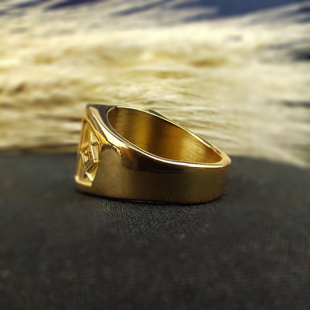 Master Mason Blue Lodge Ring - Square Shape With Eye of Providence Gold & Silver - Bricks Masons