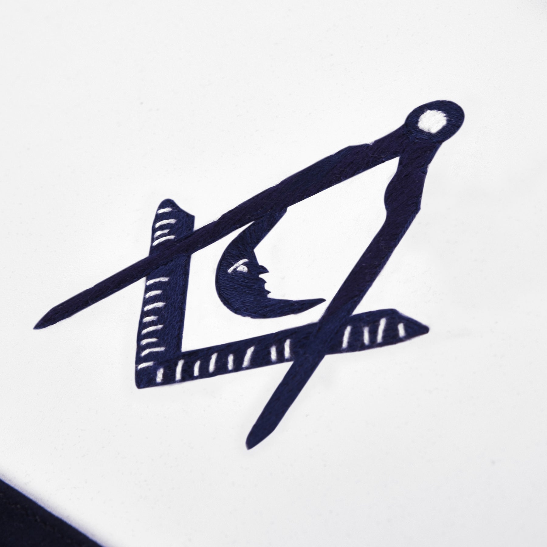 Junior Deacon Blue Lodge Officer Apron - Navy Velvet With Silver Embroidery Thread - Bricks Masons