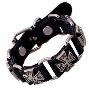 Knights Templar Bracelet - Cross Leather (Black/Brown) - Bricks Masons