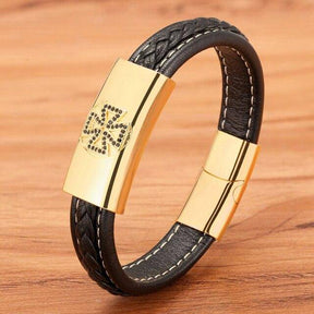 Knights Templar Bracelet - Cross Magnetic Leather (Gold/Silver/Black) - Bricks Masons