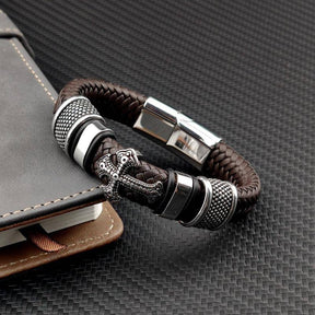 Knights Templar Bracelet - Magnetic Cross (Black/Brown) - Bricks Masons