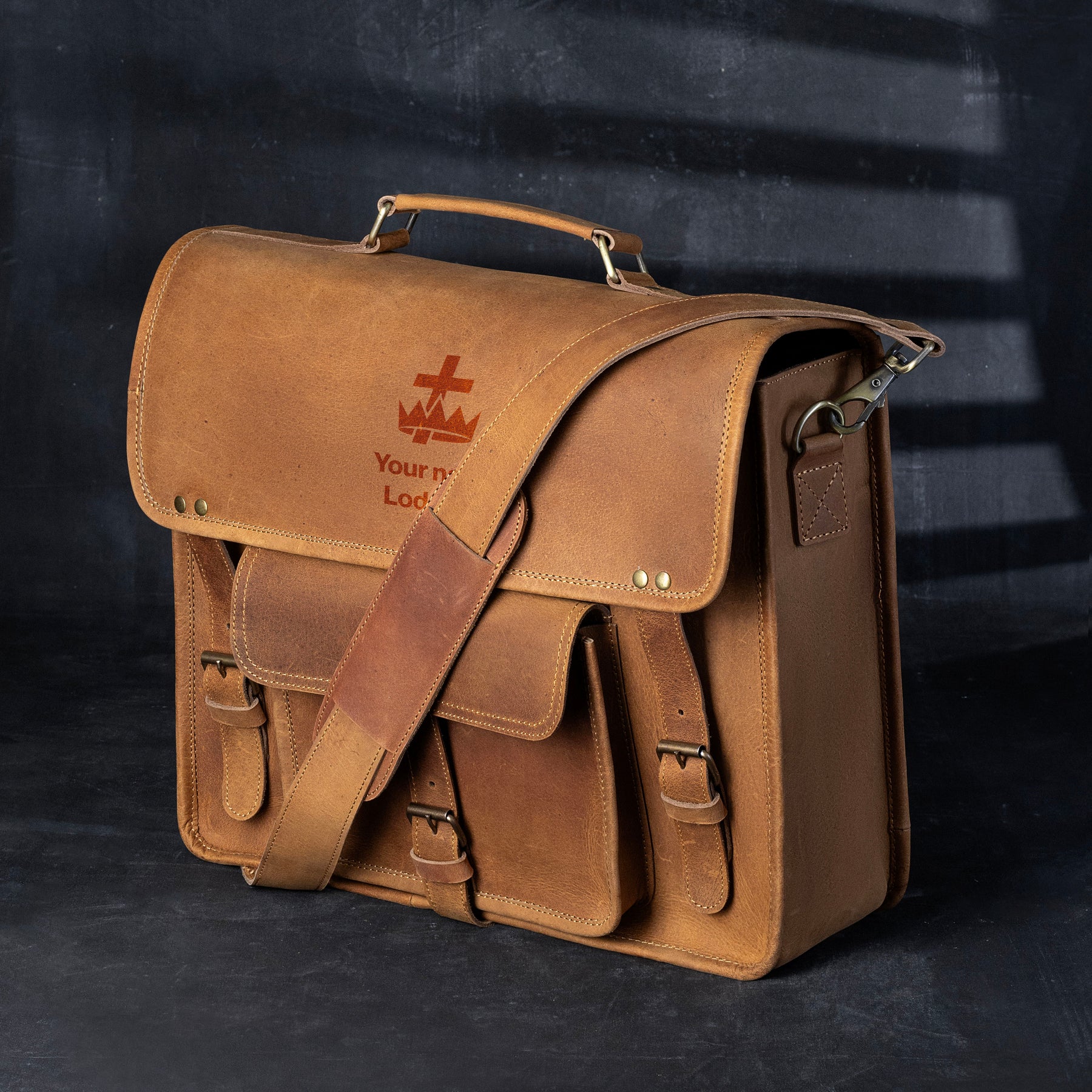 Knights Templar Commandery Briefcase - Genuine Cow Leather - Bricks Masons