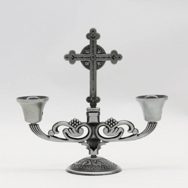 Knights Templar Candle Holder - 5" triple Retro Metal Bronze/Red/Silver - Bricks Masons