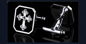 Knights Templar Cufflink - Cross Rectangular Black - Bricks Masons