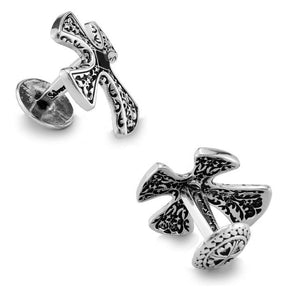 Knights Templar Cufflink - White Gold Electroplated Cross - Bricks Masons