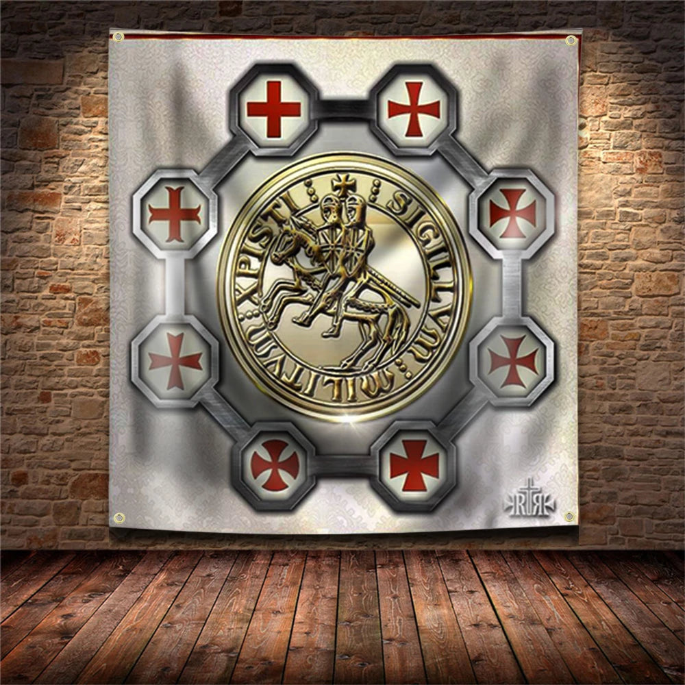 Knights Templar Flag - White Printed Polyester - Bricks Masons