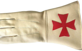 Knights Templar Gauntlet - Buff Leather with Red Maltese Cross - Bricks Masons