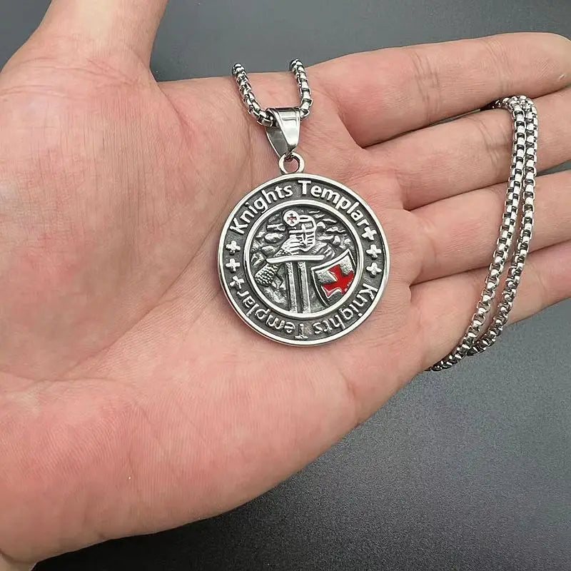 Knights Templar Necklace - Round Shape Stainless steel - Bricks Masons