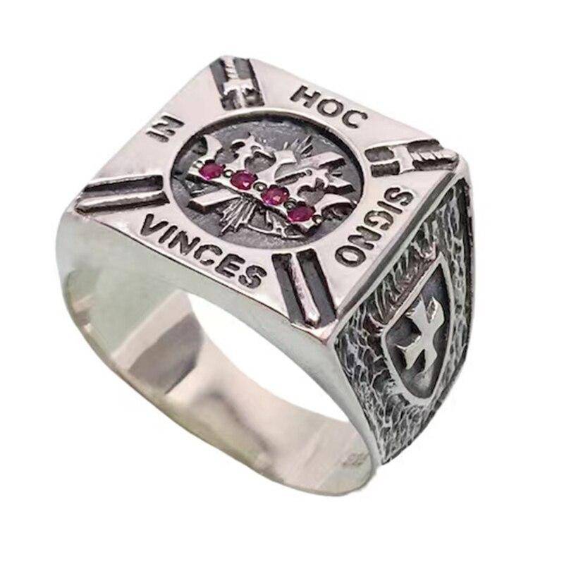 Knights Templar Ring - IN HOC SIGNO VINCES Silver Stainless Steel - Bricks Masons