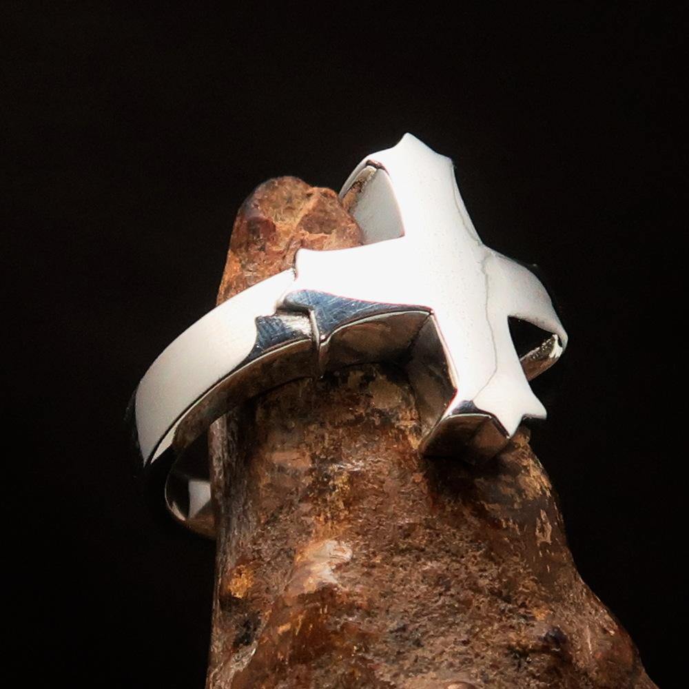 Knights Templar Ring - Mirror polished Silver Cross Ring - Bricks Masons