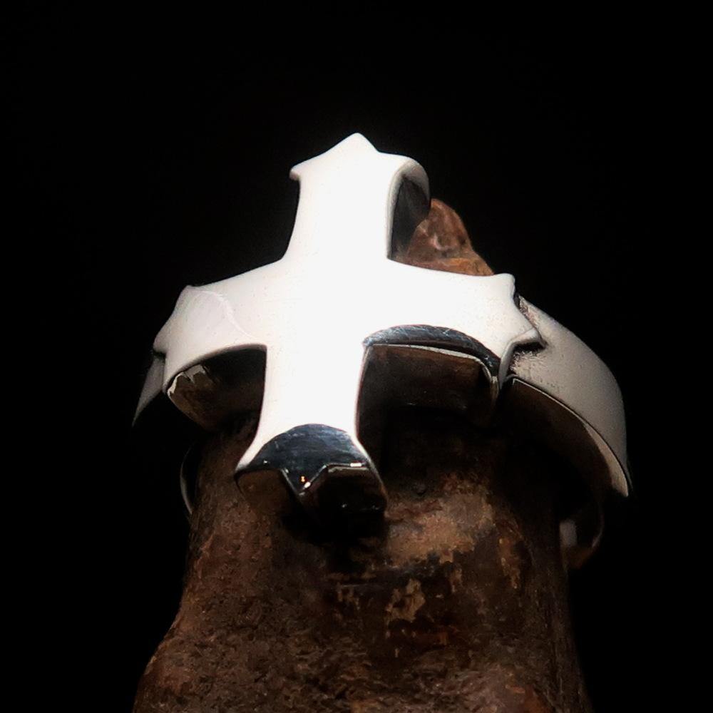 Knights Templar Ring - Mirror polished Silver Cross Ring - Bricks Masons