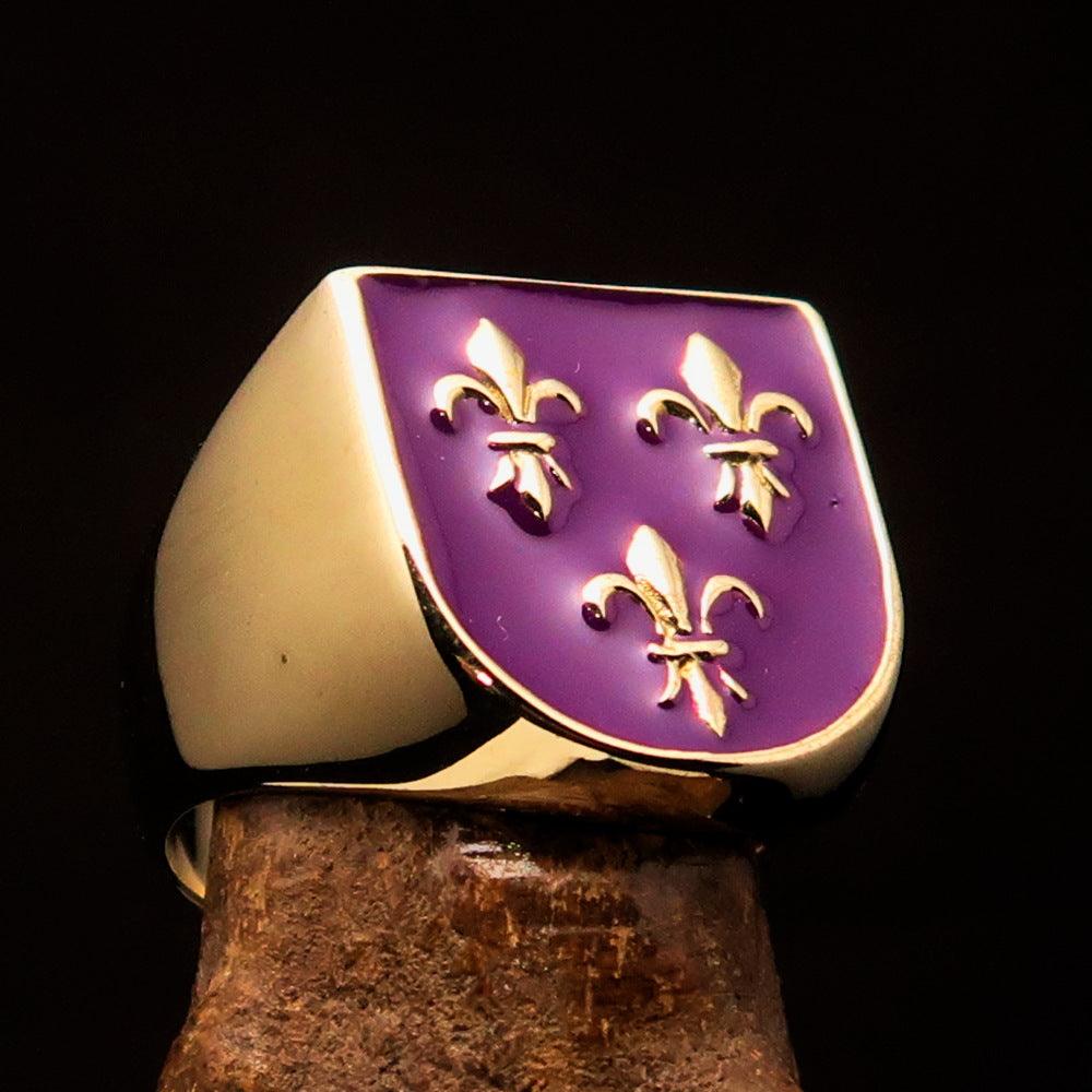 Knights Templar Ring - Purple Fleur De Lis Solid Brass - Bricks Masons