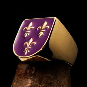 Knights Templar Ring - Purple Fleur De Lis Solid Brass - Bricks Masons