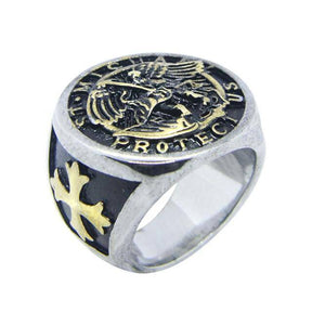 Knights Templar Ring - Saint Michael Protect Us Different Color - Bricks Masons