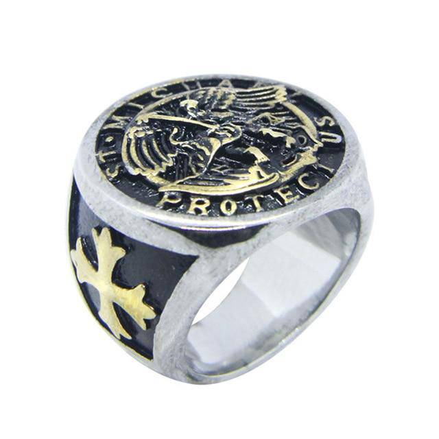Knights Templar Ring - Saint Michael Protect Us Different Color - Bricks Masons