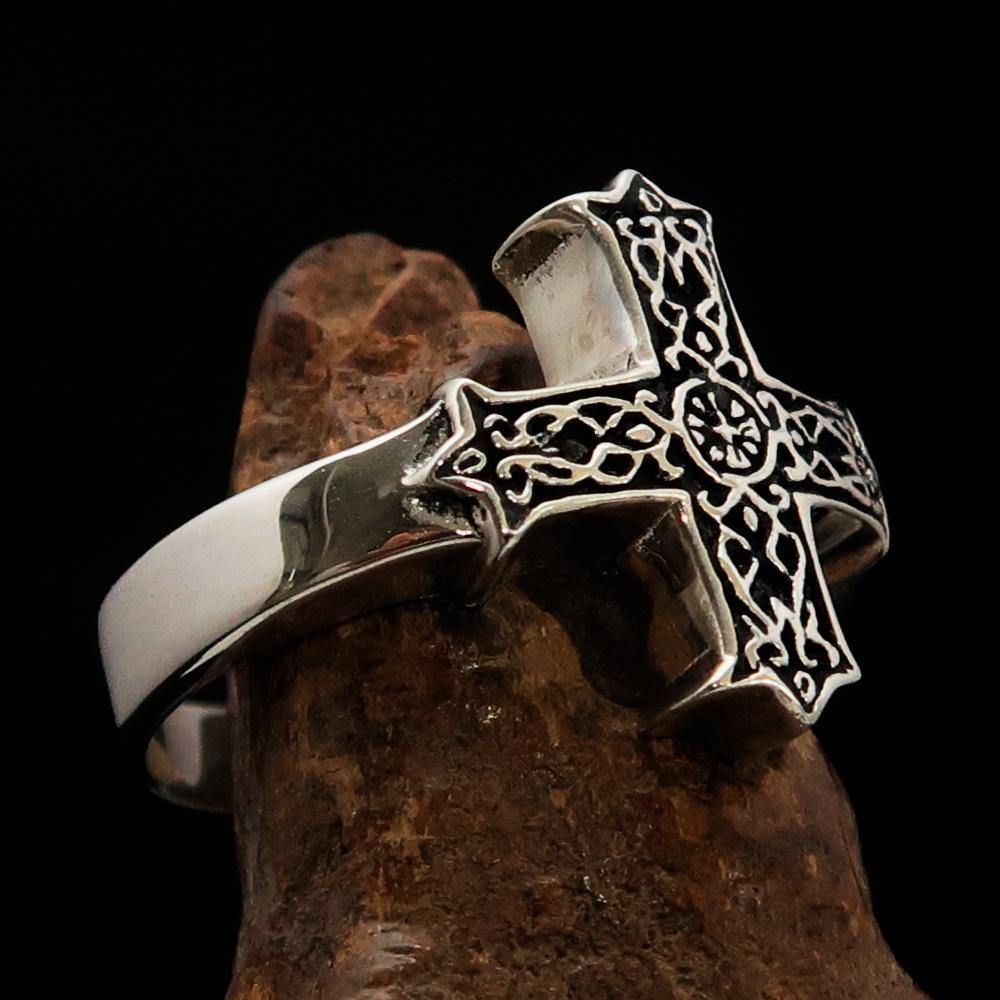Knights Templar Ring - Silver & Black Cross Sterling Silver - Bricks Masons