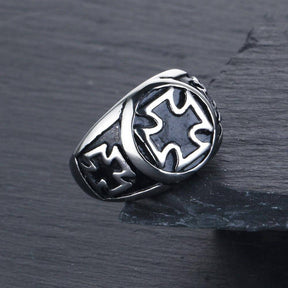 Knights Templar Ring - Silver Black Tone Cross - Bricks Masons