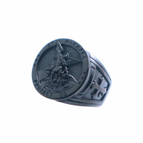 Knights Templar Ring - St. Michael Protect Us Black - Bricks Masons