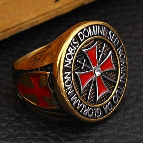 Knights Templar Ring - Stainless Steel Rhinestone Red Cross - Bricks Masons