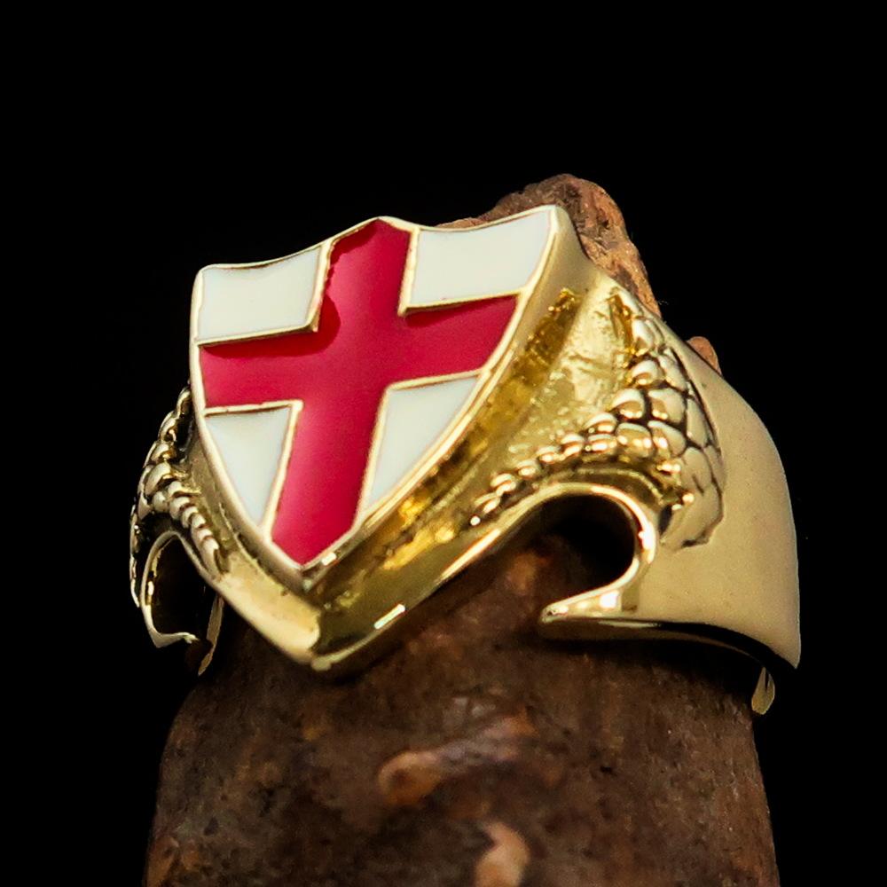 Knights Templar Ring - White & Red Templar Cross Brass - Bricks Masons