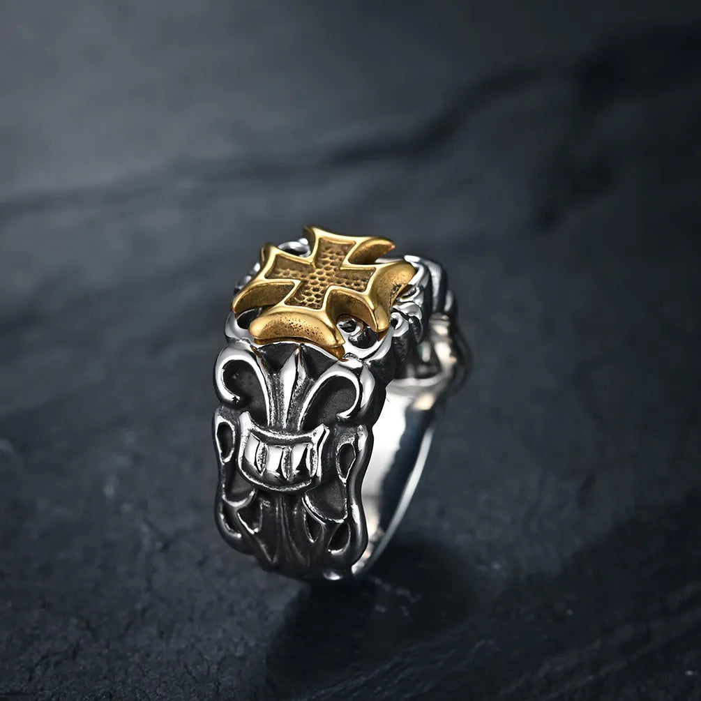 Knights Templar Commandery Ring - Classic Gold-Plated Color Cross - Bricks Masons