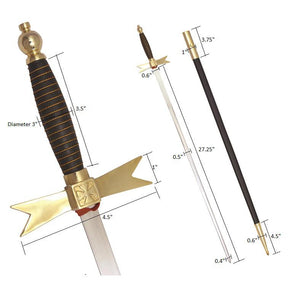 Knights Templar Sword - with Black Gold Hilt and Black Scabbard - Bricks Masons