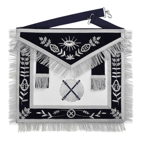 Marshal Blue Lodge Officer Apron - Dark Blue With Silver Hand Embroidery Bullion - Bricks Masons