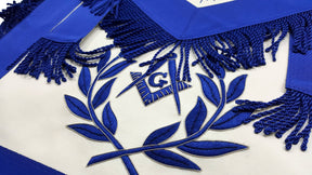 Master Mason Blue Lodge Apron - Blue with Embroidery & Fringe - Bricks Masons