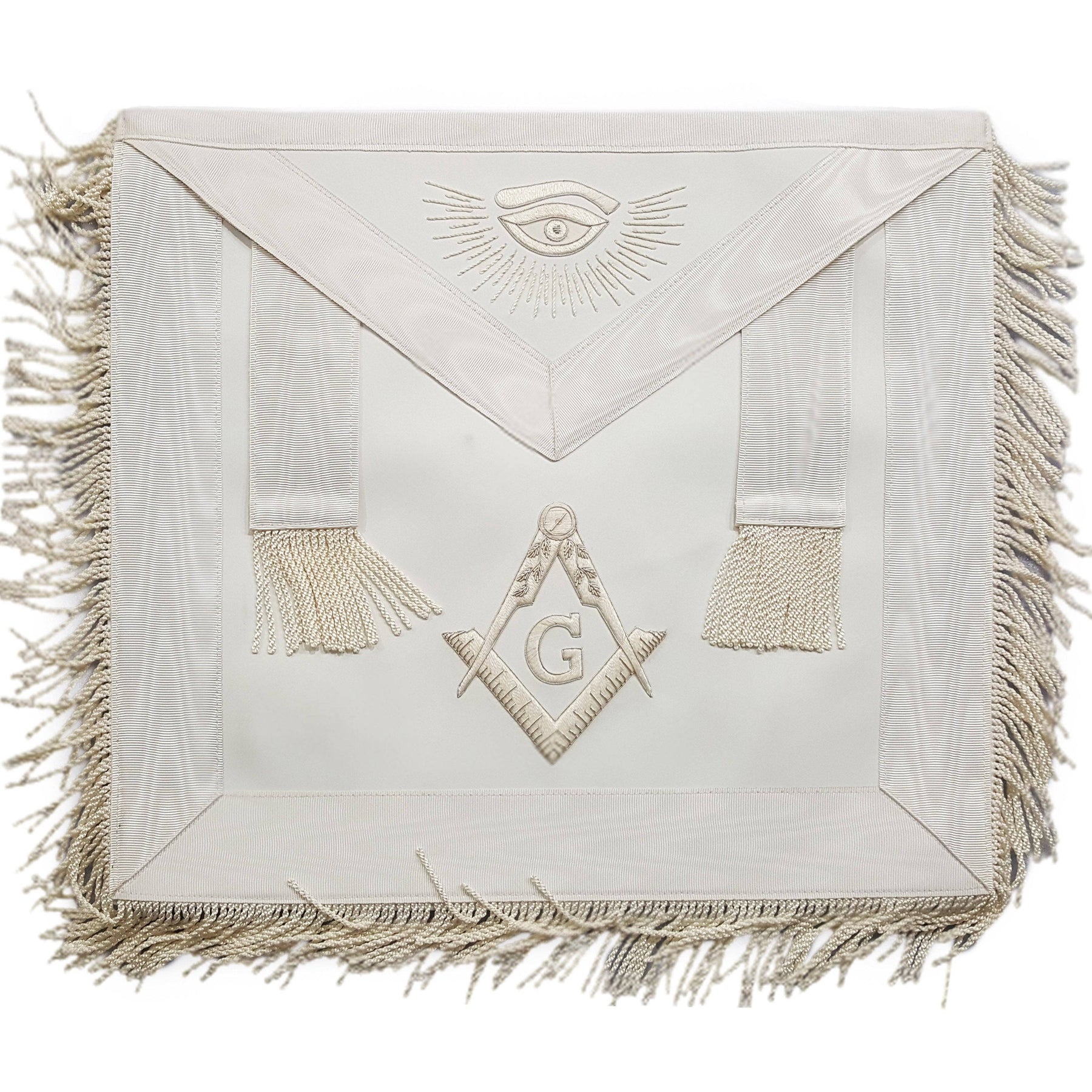 Master Mason Blue Lodge Apron - White Hand Embroidery - Bricks Masons